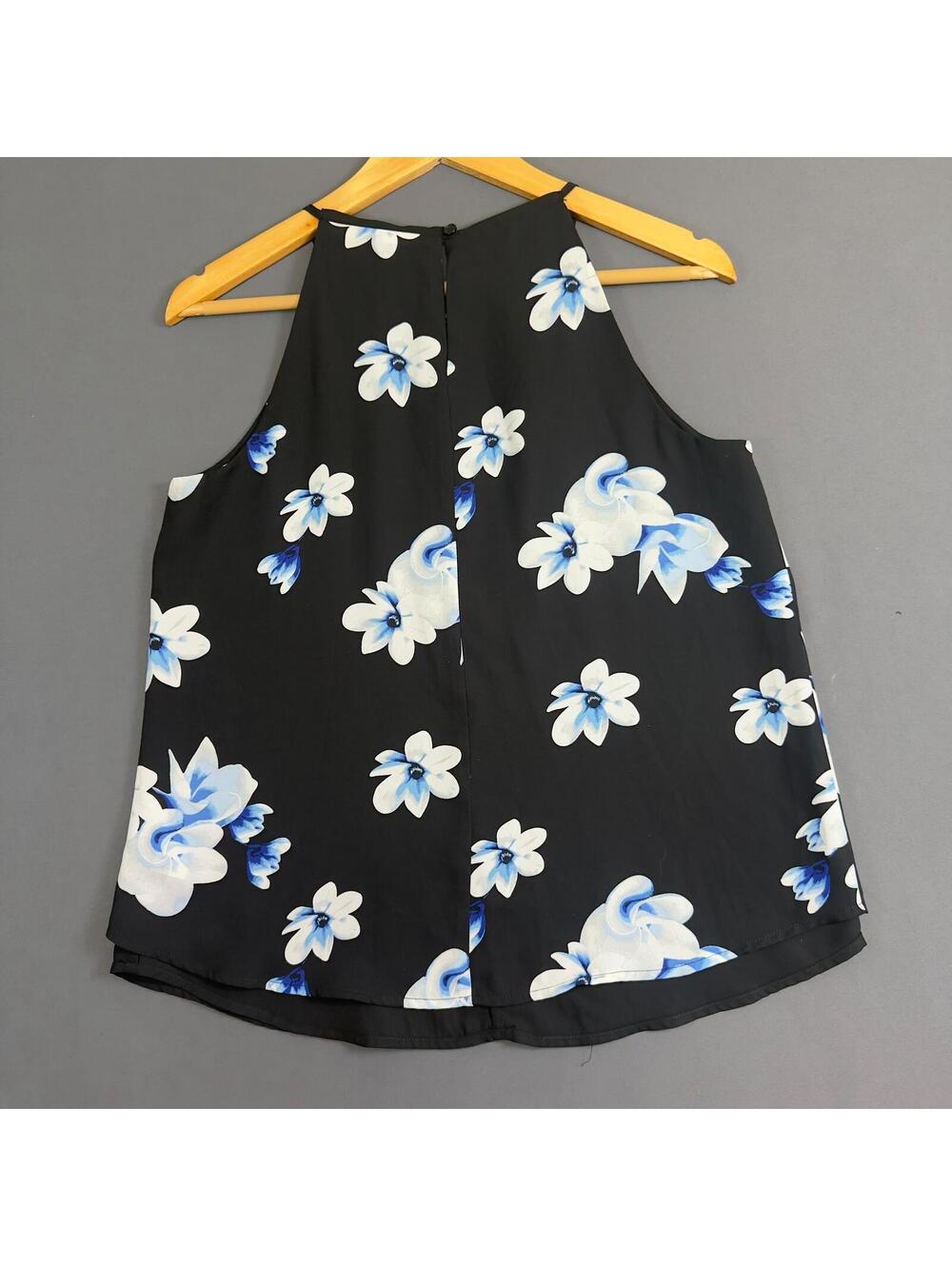 White Floral Print Vest Blue Flowers Size M